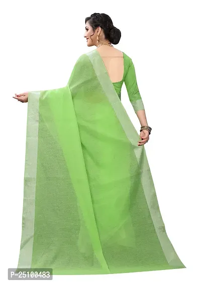 NITA CREATION Women's Woven Cotton Silk Woven Saree With Blouse Piece (Parrot Green)-thumb3