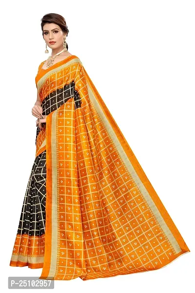 NITA CREATION Women's Art Silk Woven Saree With Blouse Piece (Bandhani Checks_Orange Black)-thumb2