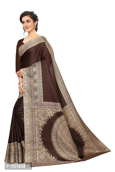 NITA CREATION Kalamkari Woven Saree For Women With Blouse Piece Printed Khadi Silk Material (Coffee Brown)-thumb2