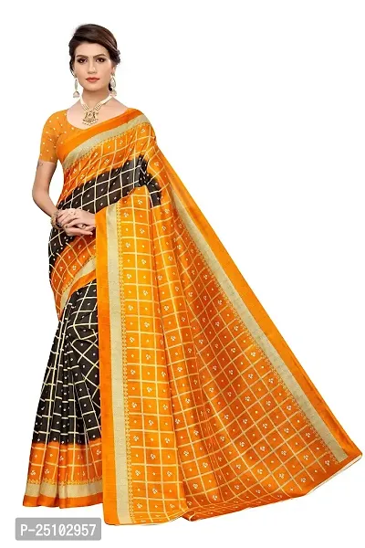 NITA CREATION Women's Art Silk Woven Saree With Blouse Piece (Bandhani Checks_Orange Black)-thumb0