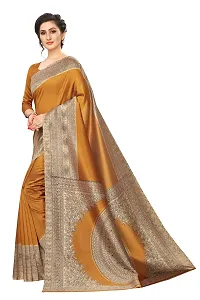 NITA CREATION Kalamkari Woven Saree For Women With Blouse Piece Printed Khadi Silk Material (Mustard Yellow)-thumb1