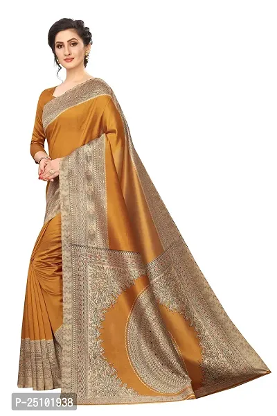 NITA CREATION Kalamkari Woven Saree For Women With Blouse Piece Printed Khadi Silk Material (Mustard Yellow)-thumb2