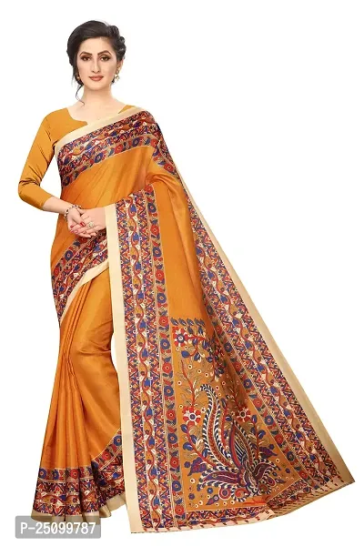 NITA CREATION Exclusive Kalamkari Woven Sarees For Women With Blouse Piece Printed Khadi Silk Material (Mustard Yellow)