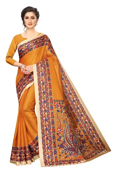 NITA CREATION Exclusive Kalamkari Woven Sarees For Women With Blouse Piece Khadi Silk Material (Mustard Yellow)