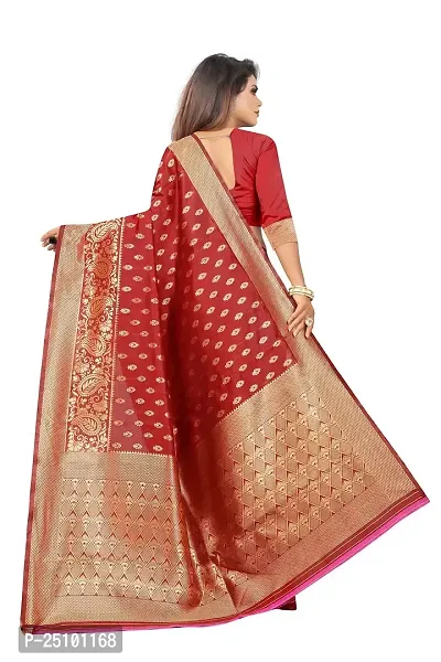 NITA CREATION Fashionista Women's Banarasi Jacquard Silk Woven Saree With Blouse Piece (Red)-thumb3