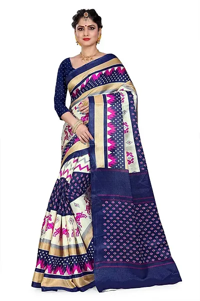 NITA CREATION Women Ethnic Wear Khadi Silk Woven Saree With Blouse Piece (Zigzag_Navy Blue)