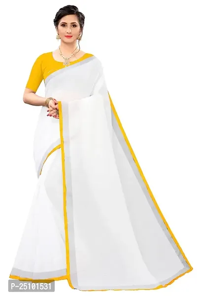 NITA CREATION Women's Linen Woven Saree With Blouse Pieces (Yellow)