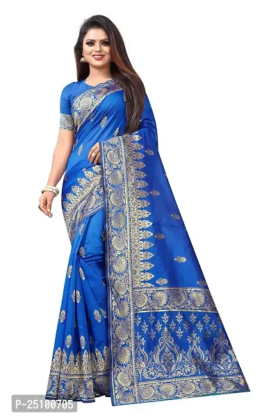 NITA CREATION Fashionista Women's Banarasi Jacquard Silk Woven Saree With Blouse Piece (Blue)