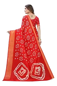 NITA CREATION Women's Bandhani Printed Jari Patta Poly Cotton Woven Saree With Blouse Piece (Red)-thumb3