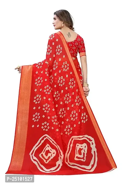 NITA CREATION Women's Bandhani Printed Jari Patta Poly Cotton Woven Saree With Blouse Piece (Red)-thumb4