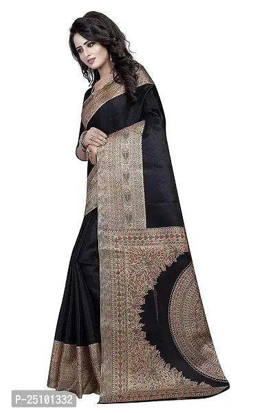 NITA CREATION Kalamkari Woven Saree For Women With Blouse Piece Printed Khadi Silk Material (Black)-thumb2