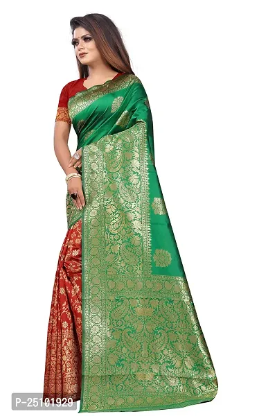 NITA CREATION Women's Linen Woven Saree With Blouse Pieces (Green)-thumb3