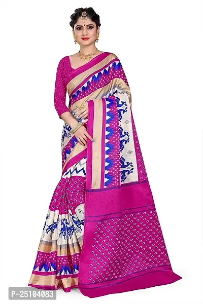 NITA CREATION Women Ethnic Wear Khadi Silk Woven Saree With Blouse Piece (Zigzag_Rani Pink)-thumb0