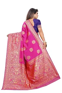 NITA CREATION Women's Linen Woven Saree With Blouse Pieces (Pink)-thumb1