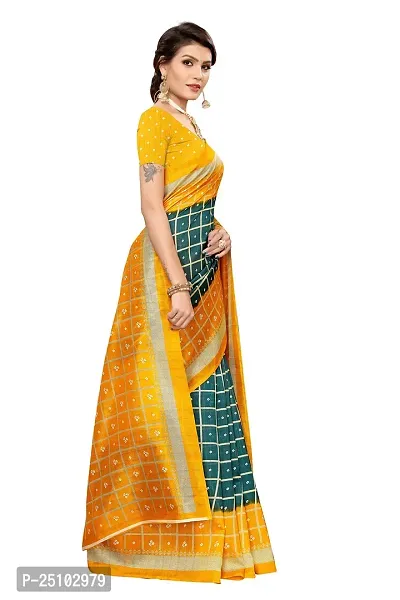 NITA CREATION Women's Art Silk Woven Saree With Blouse Piece (Bandhani Checks_Mustard Rama Green)-thumb3