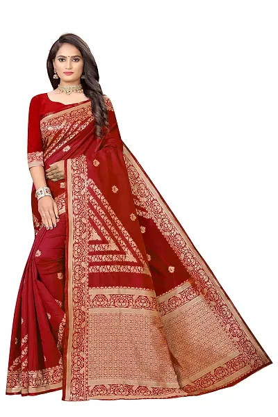 NITA CREATION Fashionista Women's Banarasi Jacquard Silk Woven Saree With Blouse Piece (Maroon)