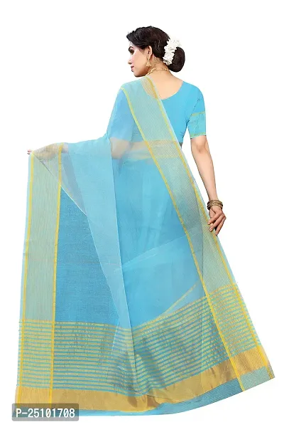 NITA CREATION Women's Beautiful Cotton Silk Woven Saree With Blouse Piece(Rupali Woven Sarees (Firozi Blue)-thumb4