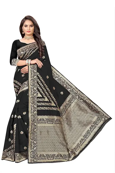 NITA CREATION Fashionista Women's Banarasi Jacquard Silk Woven Saree With Blouse Piece (Black)