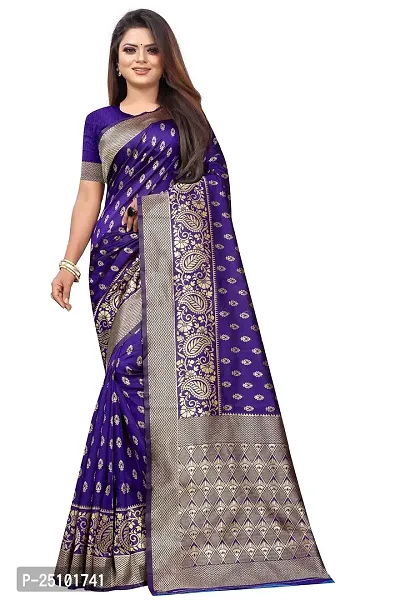 NITA CREATION Fashionista Women's Banarasi Jacquard Silk Woven Saree With Blouse Piece (Purple)-thumb0