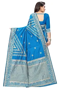 NITA CREATION Fashionista Women's Banarasi Jacquard Silk Woven Saree With Blouse Piece (Blue)-thumb3