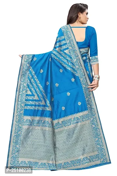 NITA CREATION Fashionista Women's Banarasi Jacquard Silk Woven Saree With Blouse Piece (Blue)-thumb4