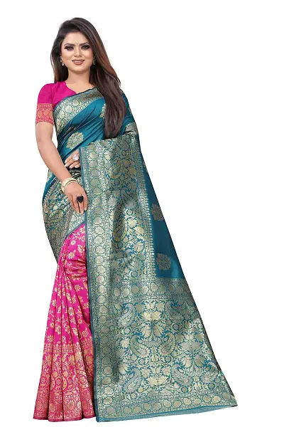 Fancy Silk Blend Saree with Blouse Piece for Women