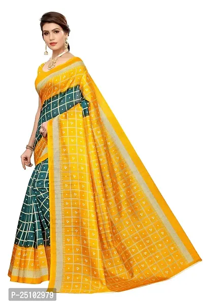 NITA CREATION Women's Art Silk Woven Saree With Blouse Piece (Bandhani Checks_Mustard Rama Green)-thumb2