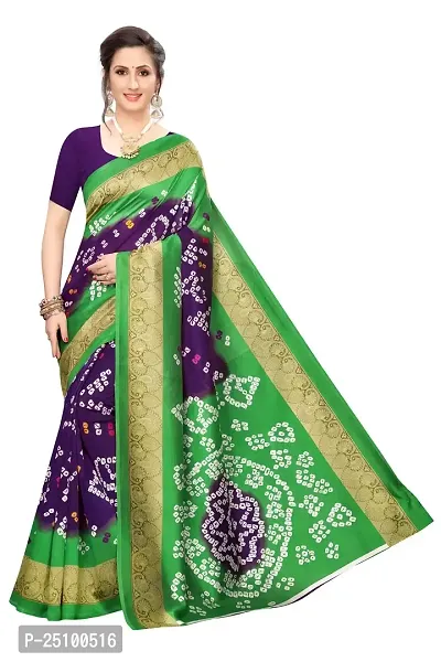 NITA CREATION Woven Multicolor Art Silk Bandhani Woven Saree With Blouse Piece (Purple And Green)-thumb0