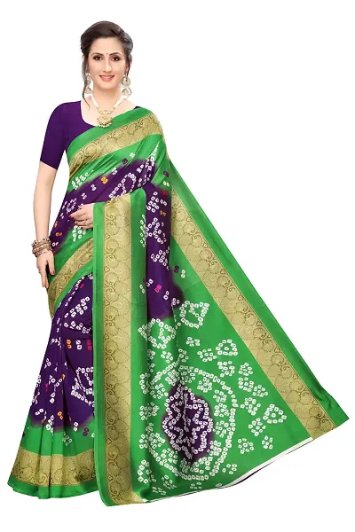 NITA CREATION Woven Multicolor Art Silk Bandhani Woven Saree With Blouse Piece (Purple And Green)