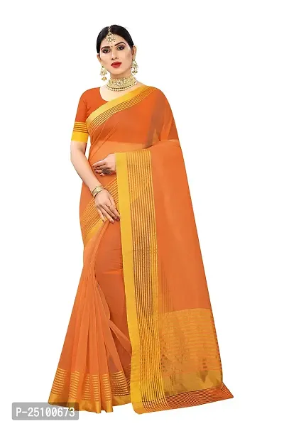NITA CREATION Women's Beautiful Cotton Silk Woven Saree With Blouse Piece(Nirali Woven Sarees_Fanta Orange)