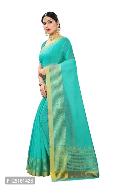 NITA CREATION Women's Beautiful Cotton Silk Woven Saree With Blouse Piece(Nirali Woven Sarees_Rama Green)-thumb2