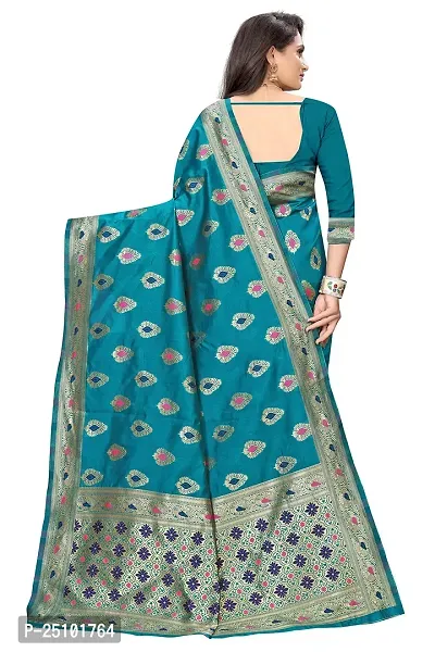 NITA CREATION Fashionista Women's Banarasi Jacquard Silk Woven Saree With Blouse Piece (Rama Green)-thumb4