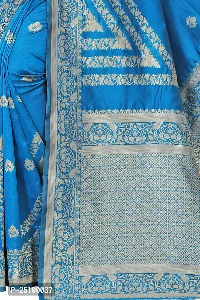 NITA CREATION Women's Fancy Banarasi Silk Jacquard woven Saree With Blouse Piece (BLUE)-thumb5