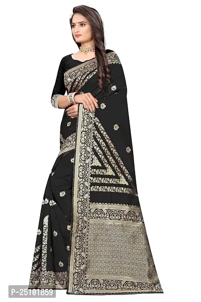 NITA CREATION Fashionista Women's Banarasi Jacquard Silk Woven Saree With Blouse Piece (Black)-thumb2