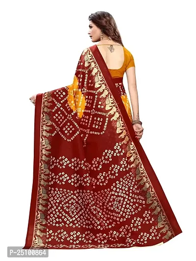 NITA CREATION Beautiful Women?S Art Silk Woven Saree With Bandhani Hathi Print and Blouse Piece (Red Yellow)-thumb3