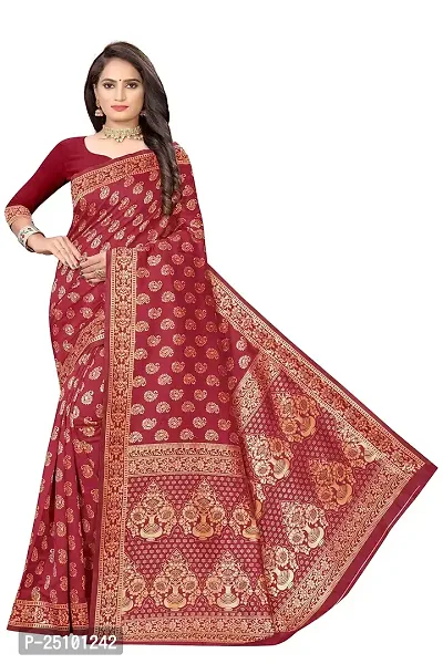 NITA CREATION Fashionista Women's Banarasi Jacquard Silk Woven Saree With Blouse Piece (Maroon)-thumb0