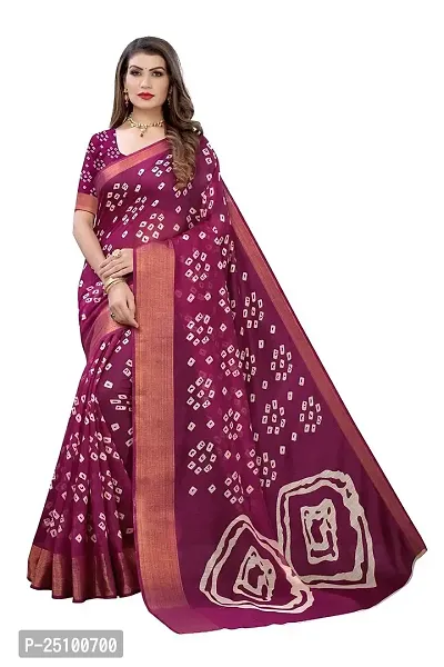 NITA CREATION Women's Bandhani Printed Jari Patta Poly Cotton Woven Saree With Blouse Piece (Wine Pink)