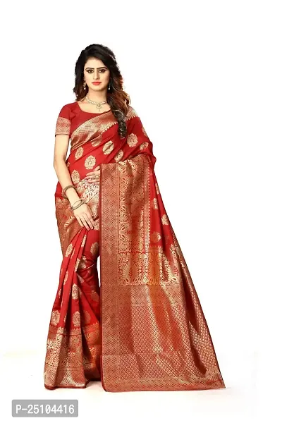 NITA CREATION Women's Linen Woven Saree With Blouse Pieces (Red)-thumb0