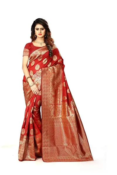 NITA CREATION Women's Linen Woven Saree With Blouse Pieces (Red)