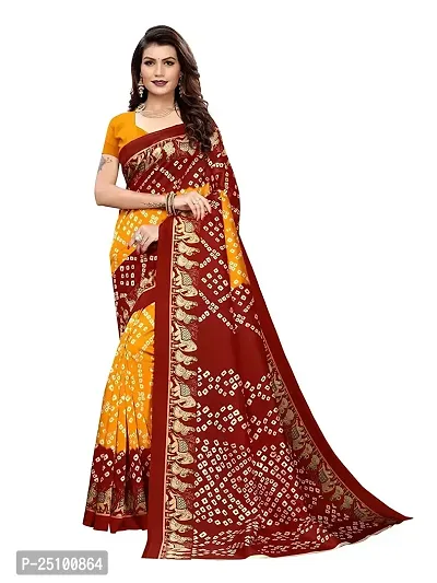 NITA CREATION Beautiful Women?S Art Silk Woven Saree With Bandhani Hathi Print and Blouse Piece (Red Yellow)-thumb0