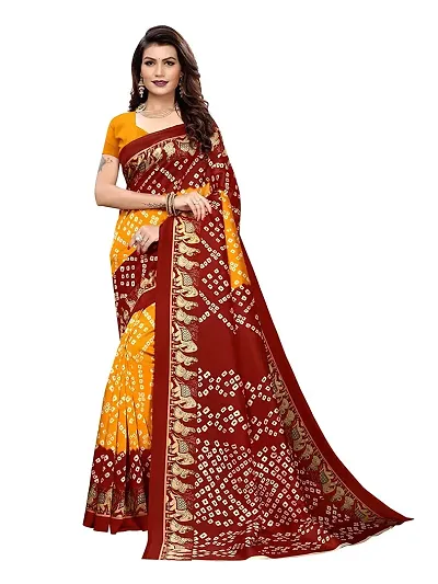 NITA CREATION Beautiful Women?S Art Silk Woven Saree With Bandhani Hathi Print and Blouse Piece (Red Yellow)