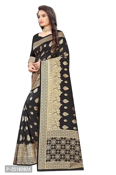 NITA CREATION Fashionista Women's Banarasi Jacquard Silk Woven Saree With Blouse Piece (Black)-thumb3