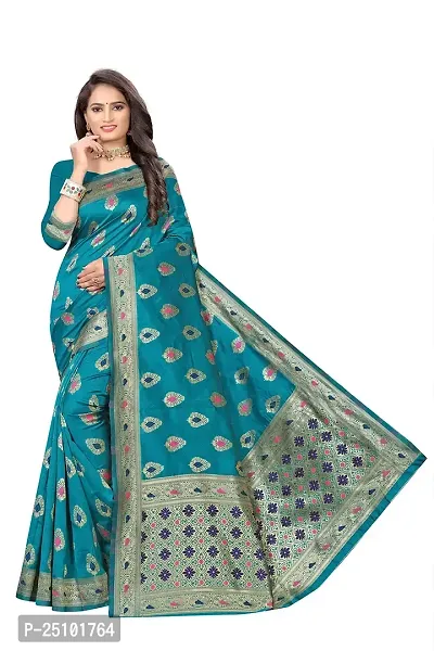 NITA CREATION Fashionista Women's Banarasi Jacquard Silk Woven Saree With Blouse Piece (Rama Green)-thumb0