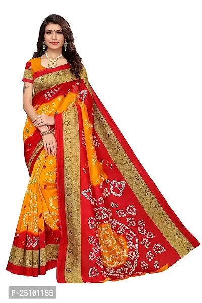 NITA CREATION Woven Multicolor Art Silk Bandhani Woven Saree With Blouse Piece (Yellow And Red)-thumb0