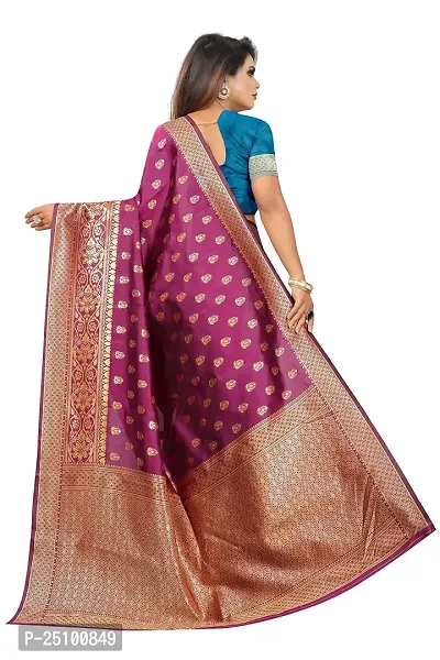 NITA CREATION Women's Linen Woven Saree With Blouse Pieces (Wine Pink)-thumb3