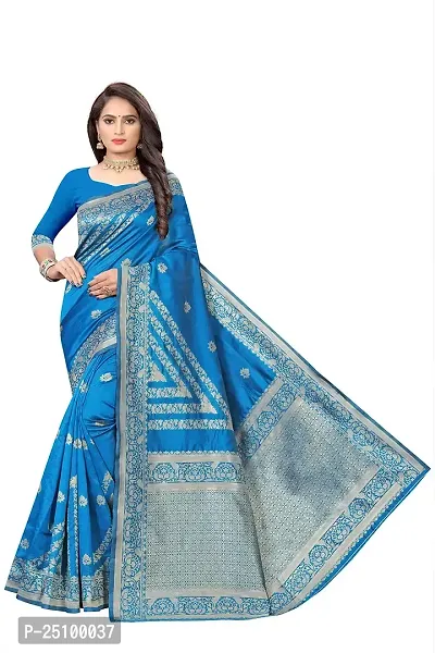 NITA CREATION Women's Fancy Banarasi Silk Jacquard woven Saree With Blouse Piece (BLUE)-thumb0
