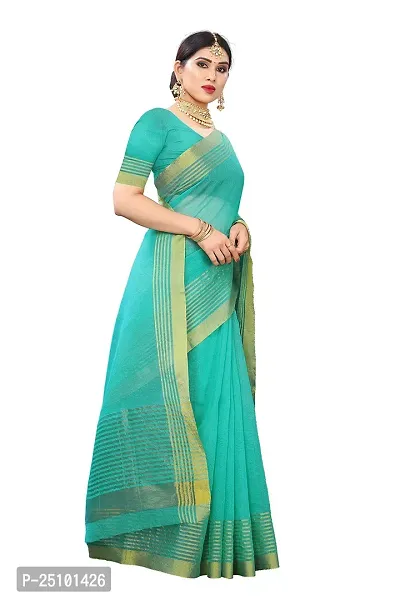 NITA CREATION Women's Beautiful Cotton Silk Woven Saree With Blouse Piece(Nirali Woven Sarees_Rama Green)-thumb4