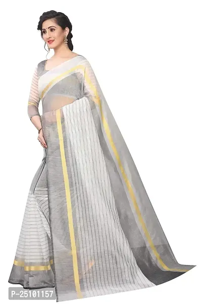 NITA CREATION Women's Woven Cotton Silk Woven Saree With Blouse Piece (White)-thumb2