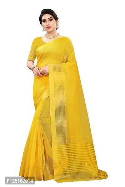 NITA CREATION Women's Beautiful Cotton Silk Woven Saree With Blouse Piece(Nirali Woven Sarees_Yellow)-thumb0