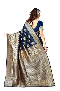 NITA CREATION Women's Linen Woven Saree With Blouse Pieces (Navy Blue)-thumb2